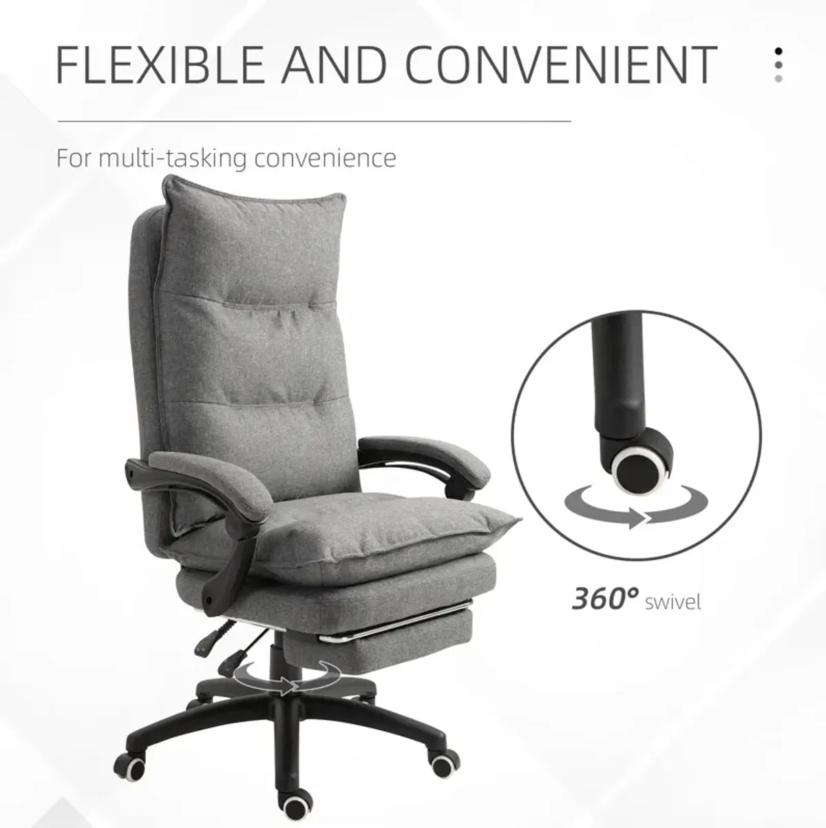 Gray Executive Comfort: 360 Swivel Office Chair with Retractable Footrest