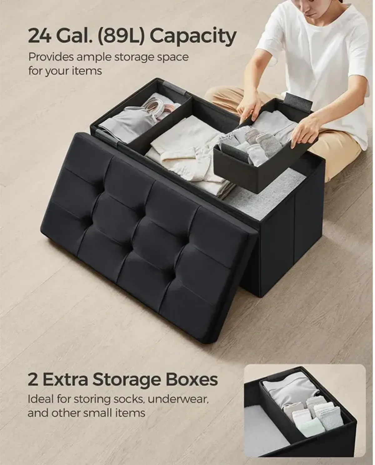 Foldable Storage Ottoman Bench for Space-Saving and Versatile Storage Solutions