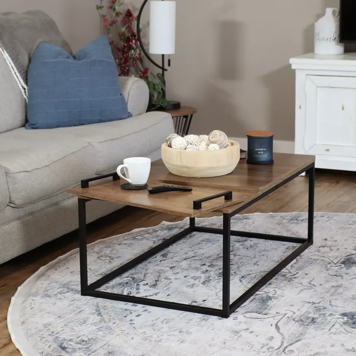 Sunnydaze Industrial Coffee Table with Removable Serving Tray - 16 in H