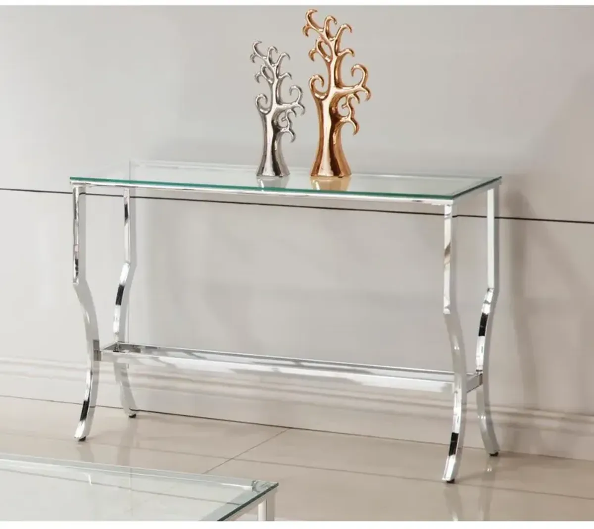 Coaster Co. of America Saide Rectangular Sofa Table with Mirrored Shelf Chrome