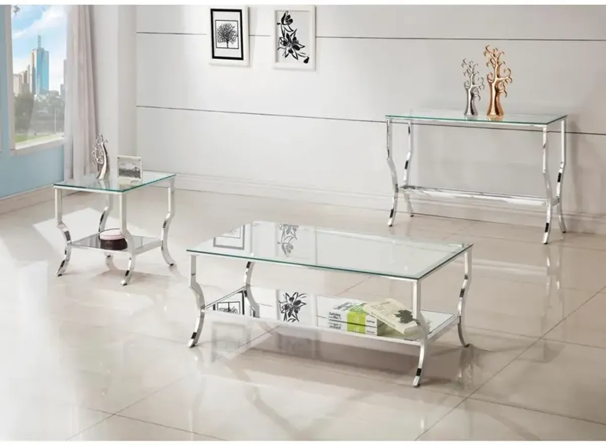 Coaster Co. of America Saide Rectangular Sofa Table with Mirrored Shelf Chrome