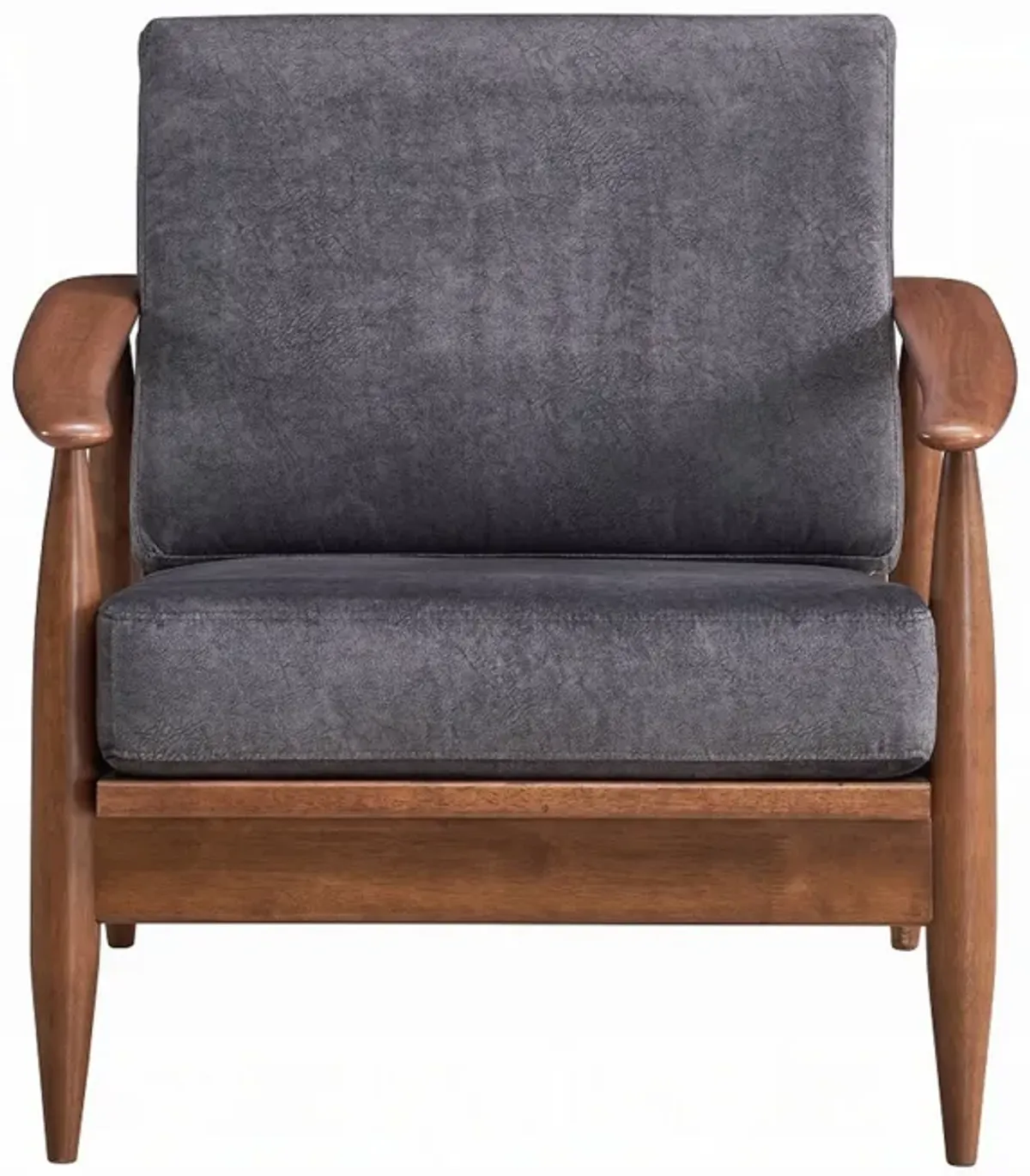 Lissa Accent Chair, Charcoal Gray Soft Cushioning, Brown Wood Frame - Benzara