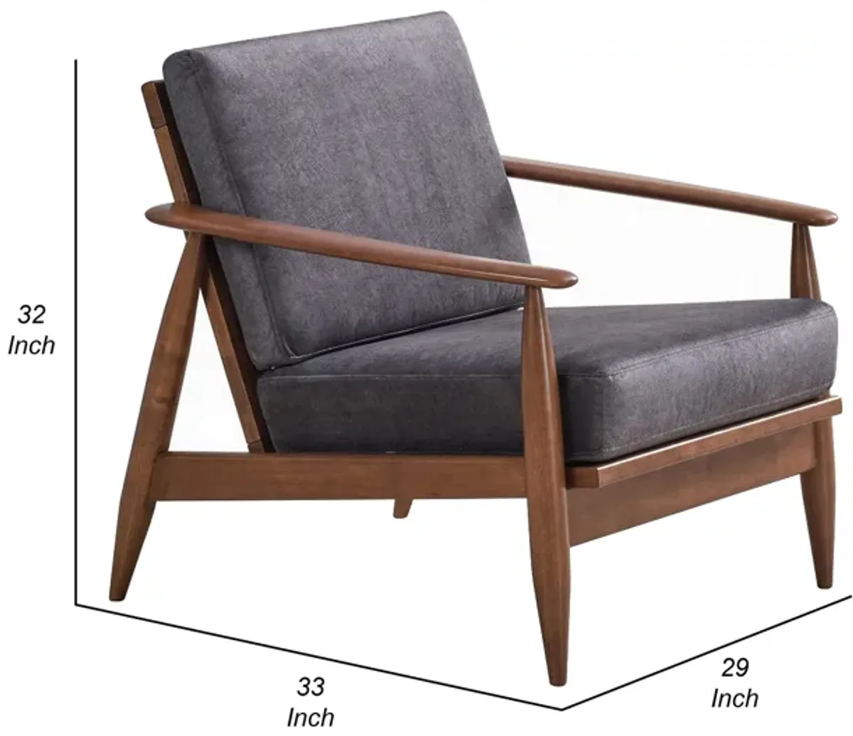 Lissa Accent Chair, Charcoal Gray Soft Cushioning, Brown Wood Frame - Benzara