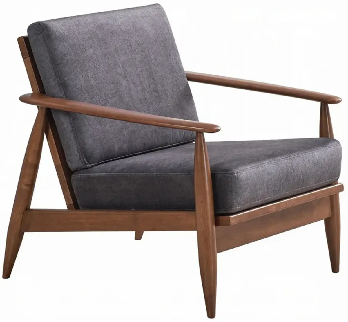 Lissa Accent Chair, Charcoal Gray Soft Cushioning, Brown Wood Frame - Benzara