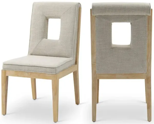 Meridian Furniture Gwendolyn Cream Linen Textured Fabric Dining Side Chair, Set of 2