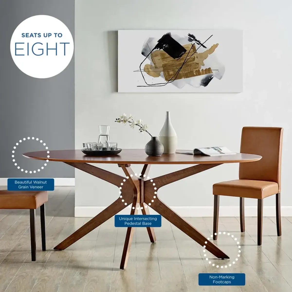 Modway - Crossroads 71" Oval Wood Dining Table Walnut