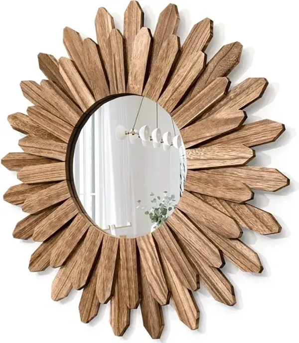 Honiway Mirror Wall Decor 21 inch Rustic Wood Boho Aesthetic Mirror