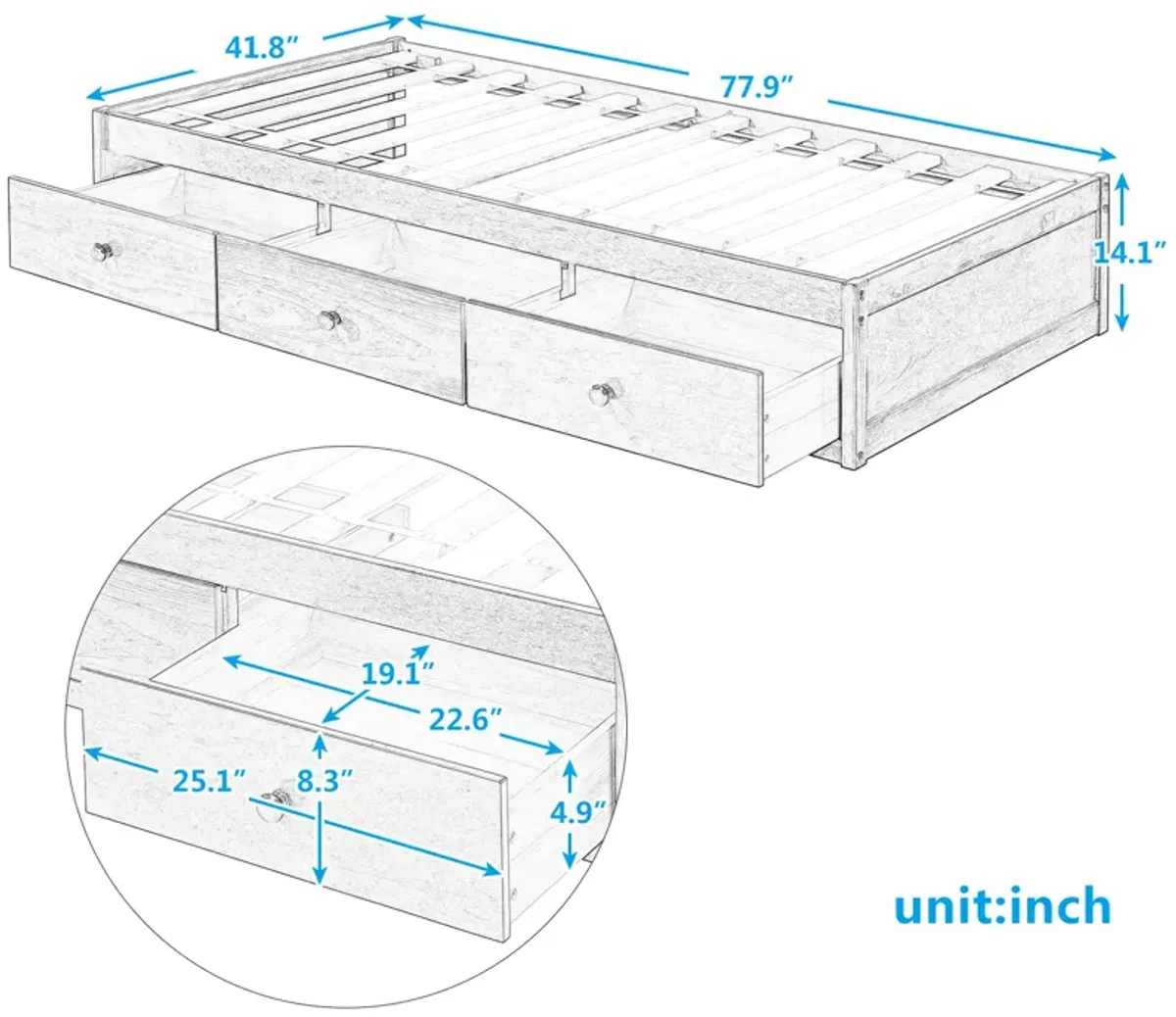 Merax Platform Bed with 3 Storage Drawers