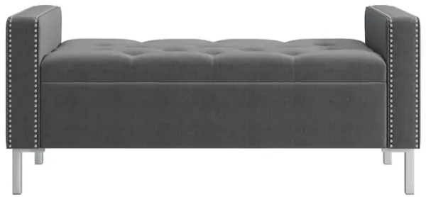 HL Home Furnishings Square Arm Tufted Storage Ottoman in Charcoal Gray Velvet