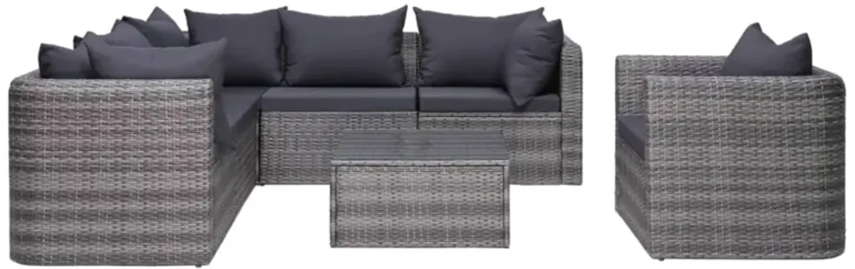 vidaXL 7 Piece Garden Sofa Set with Cushions & Pillows Poly Rattan Gray