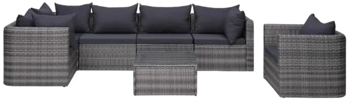 vidaXL 7 Piece Garden Sofa Set with Cushions & Pillows Poly Rattan Gray