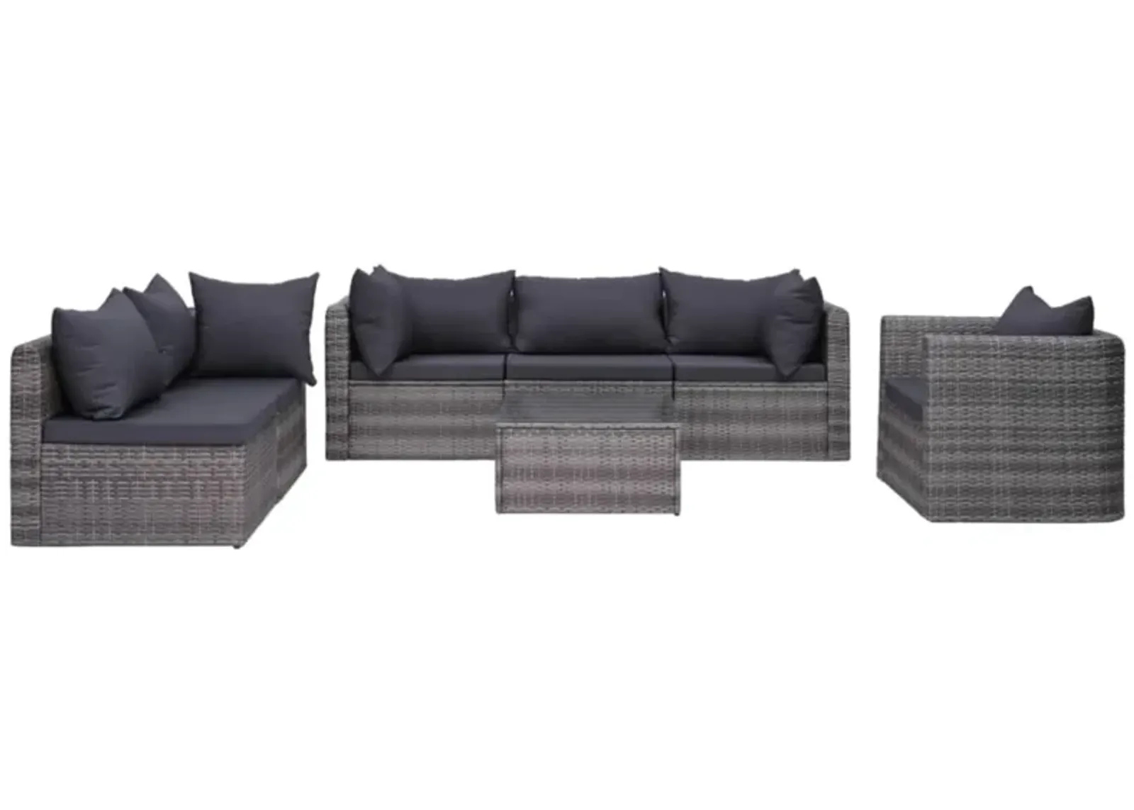 vidaXL 7 Piece Garden Sofa Set with Cushions & Pillows Poly Rattan Gray