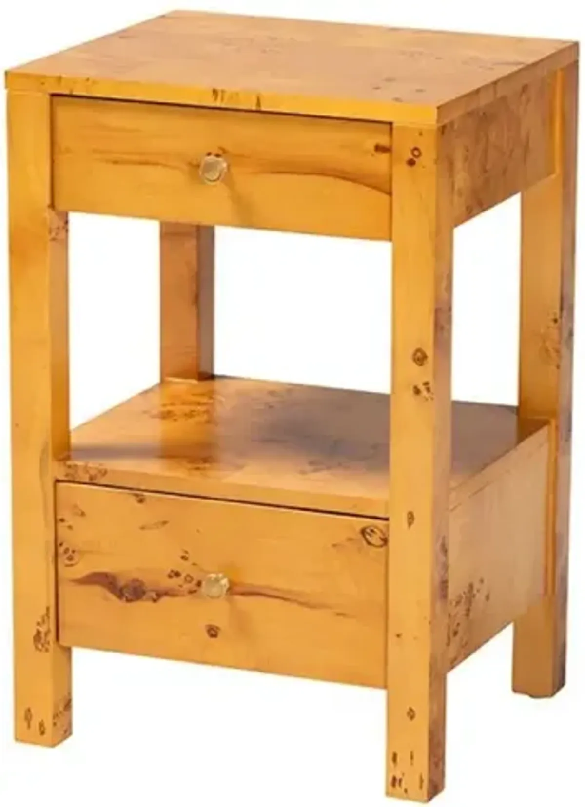 Azmi Modern and Contemporary Natural Light Mappa Burl Wood 2-Drawer Nightstand