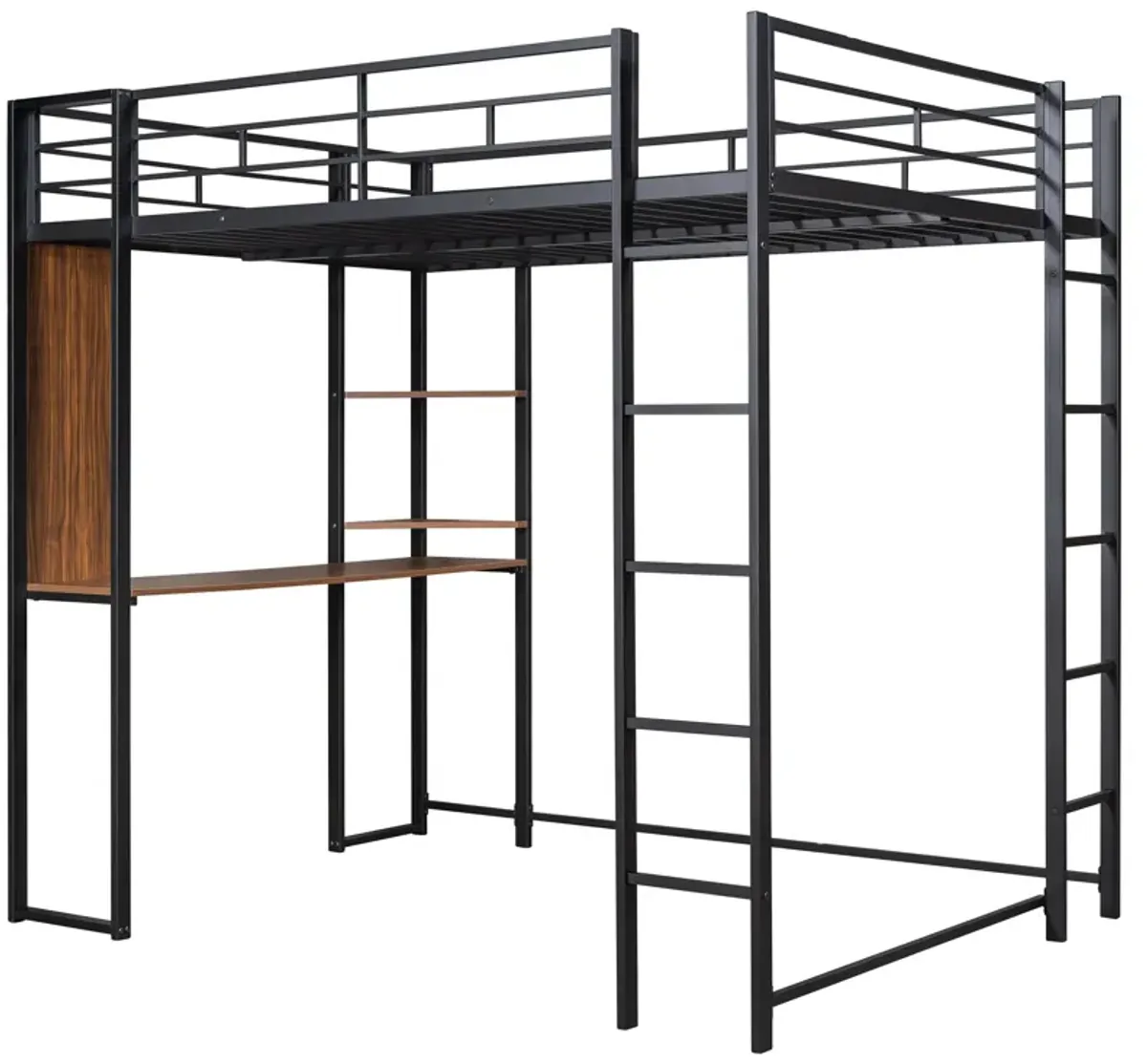 Merax Metal Loft Bed with 2 Shelves and 1 Desk