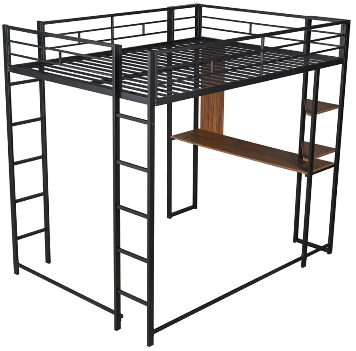 Merax Metal Loft Bed with 2 Shelves and 1 Desk