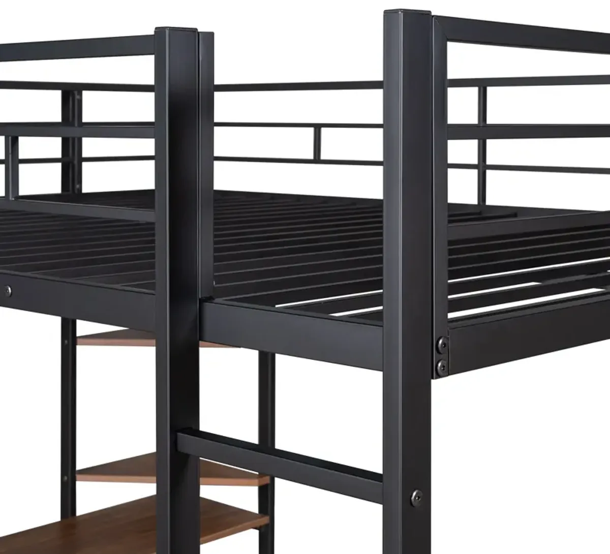 Merax Metal Loft Bed with 2 Shelves and 1 Desk