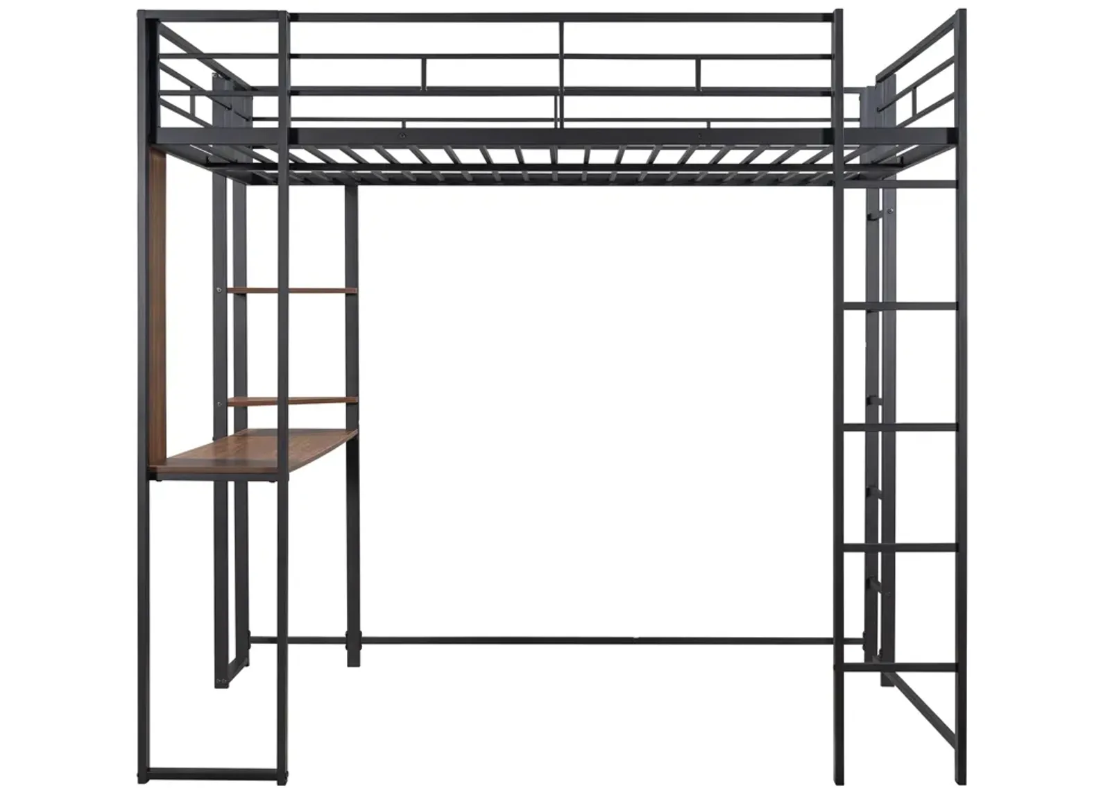 Merax Metal Loft Bed with 2 Shelves and 1 Desk