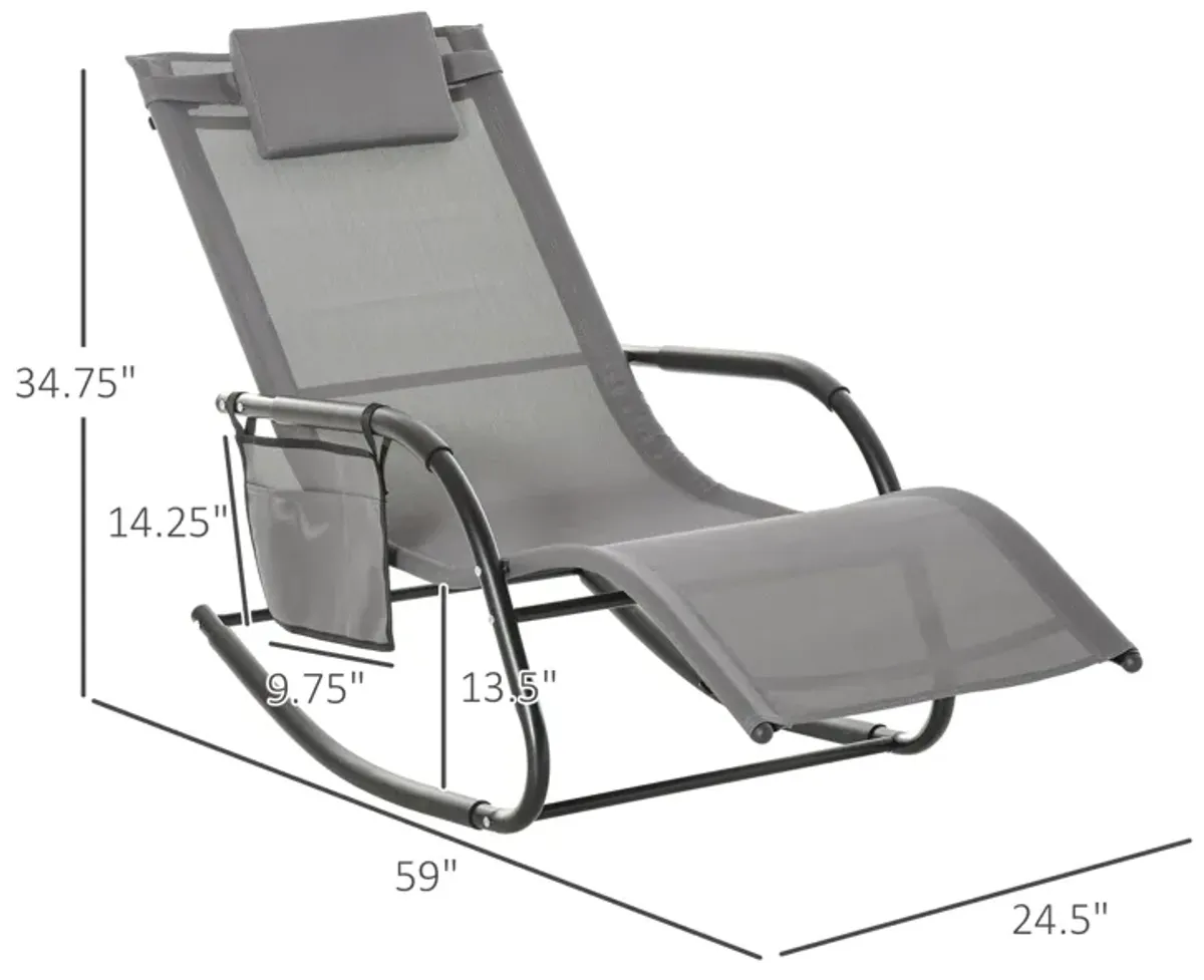 Grey Patio Comfort: Rocking Sun Lounger with Detachable Pillow