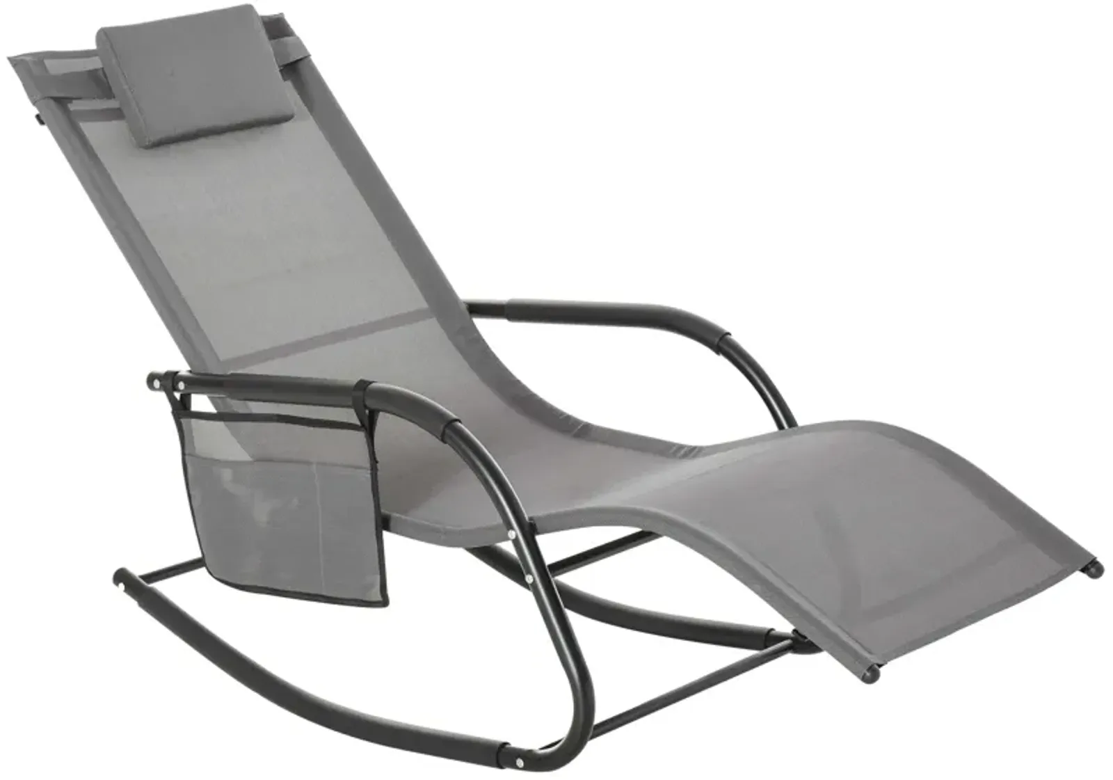 Grey Patio Comfort: Rocking Sun Lounger with Detachable Pillow