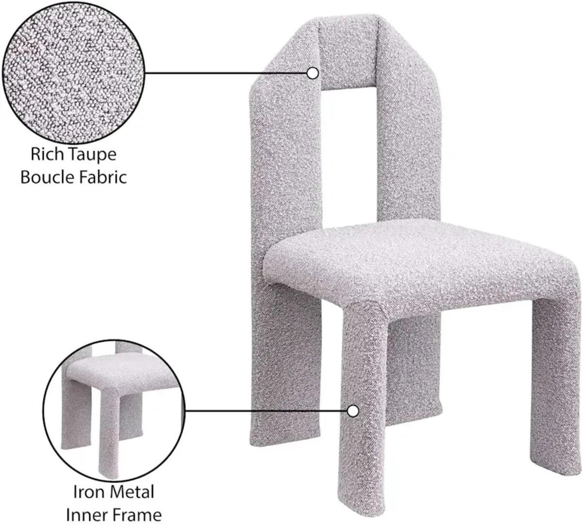 Meridian Furniture Bennett Taupe Boucle Fabric Dining Chair, Set of 2