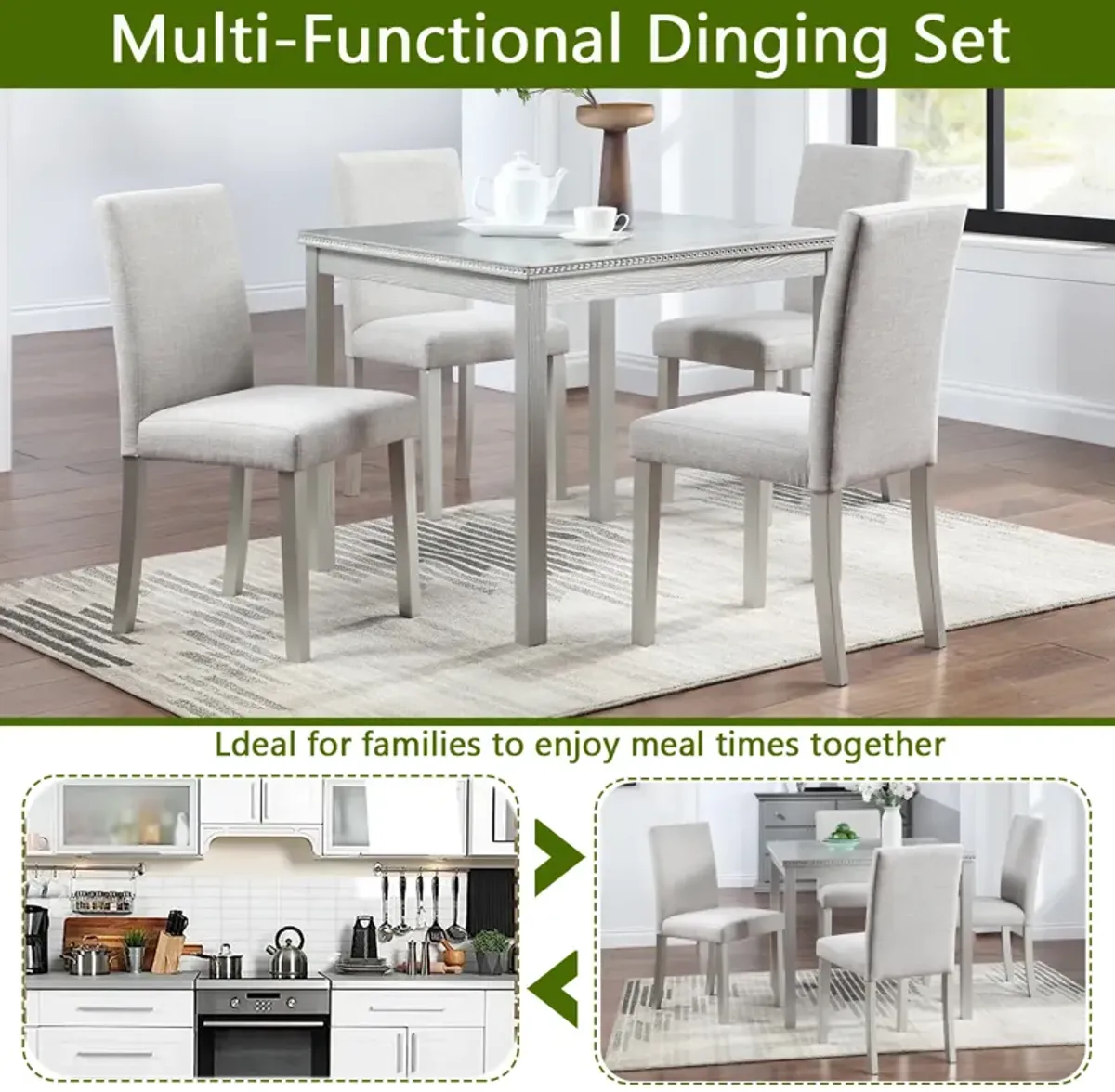 Merax 5 Pieces Wooden Dining Table Set