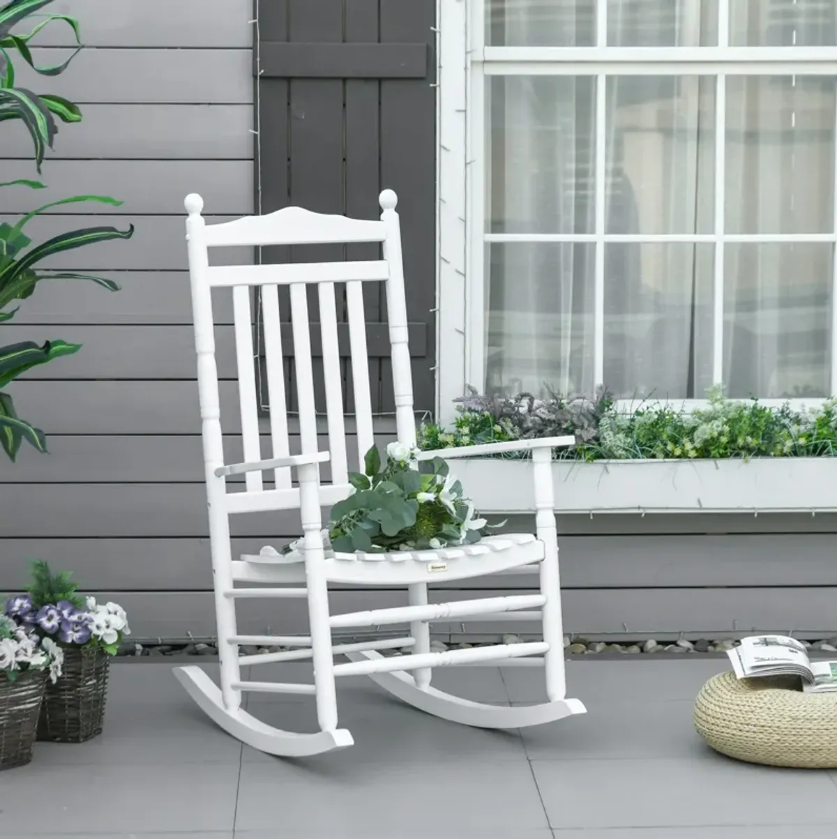 White Porch Classic: Traditional Wooden High-Back Rocking Chair