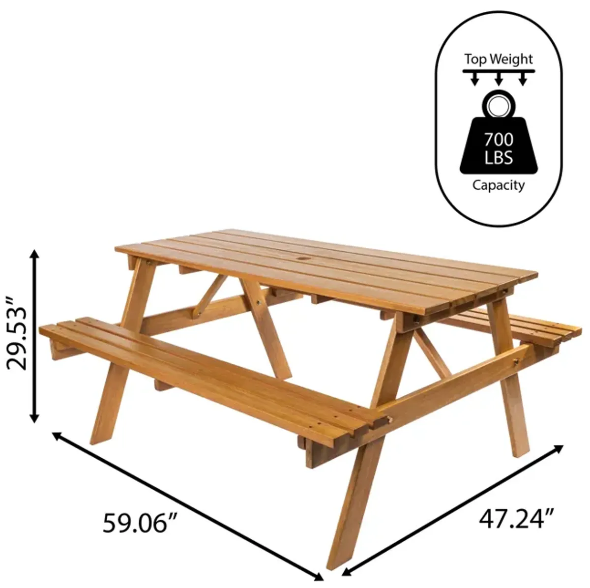 Shoreham Modern Classic Outdoor Wood Picnic Table Benches with Umbrella Hole