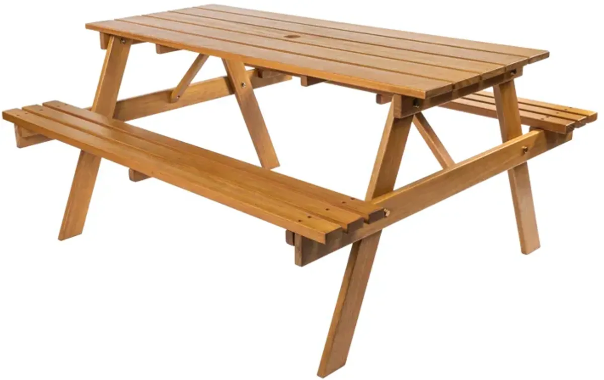 Shoreham Modern Classic Outdoor Wood Picnic Table Benches with Umbrella Hole