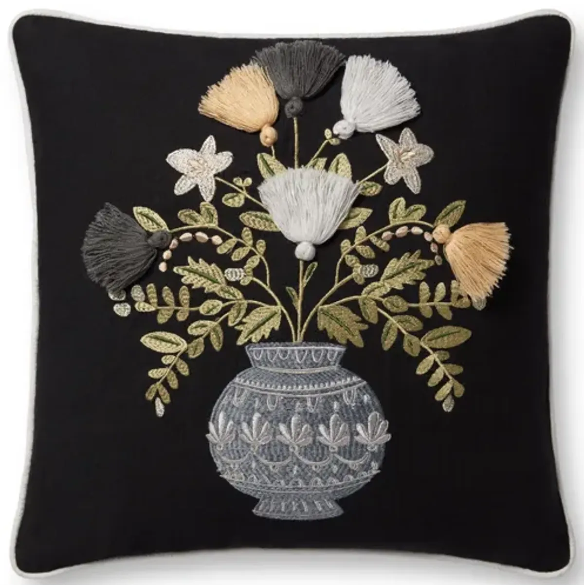 PRP0051 Black 18''x18'' Polyester Pillow by Rifle Paper Co. × Loloi