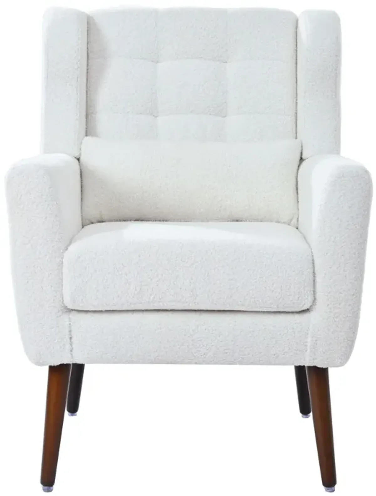 Mondawe Modern Accent Chair, Teddy Fabric Reading Armchair Comfy Padded Lounge with Pillow