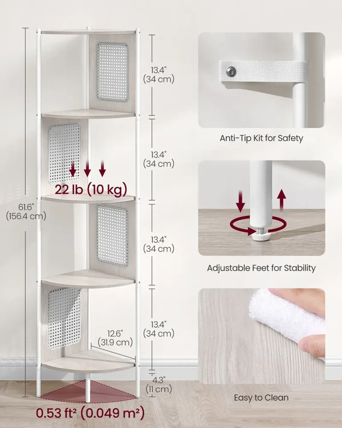 5-Tier Corner Shelf Stand with Polyrattan Sides