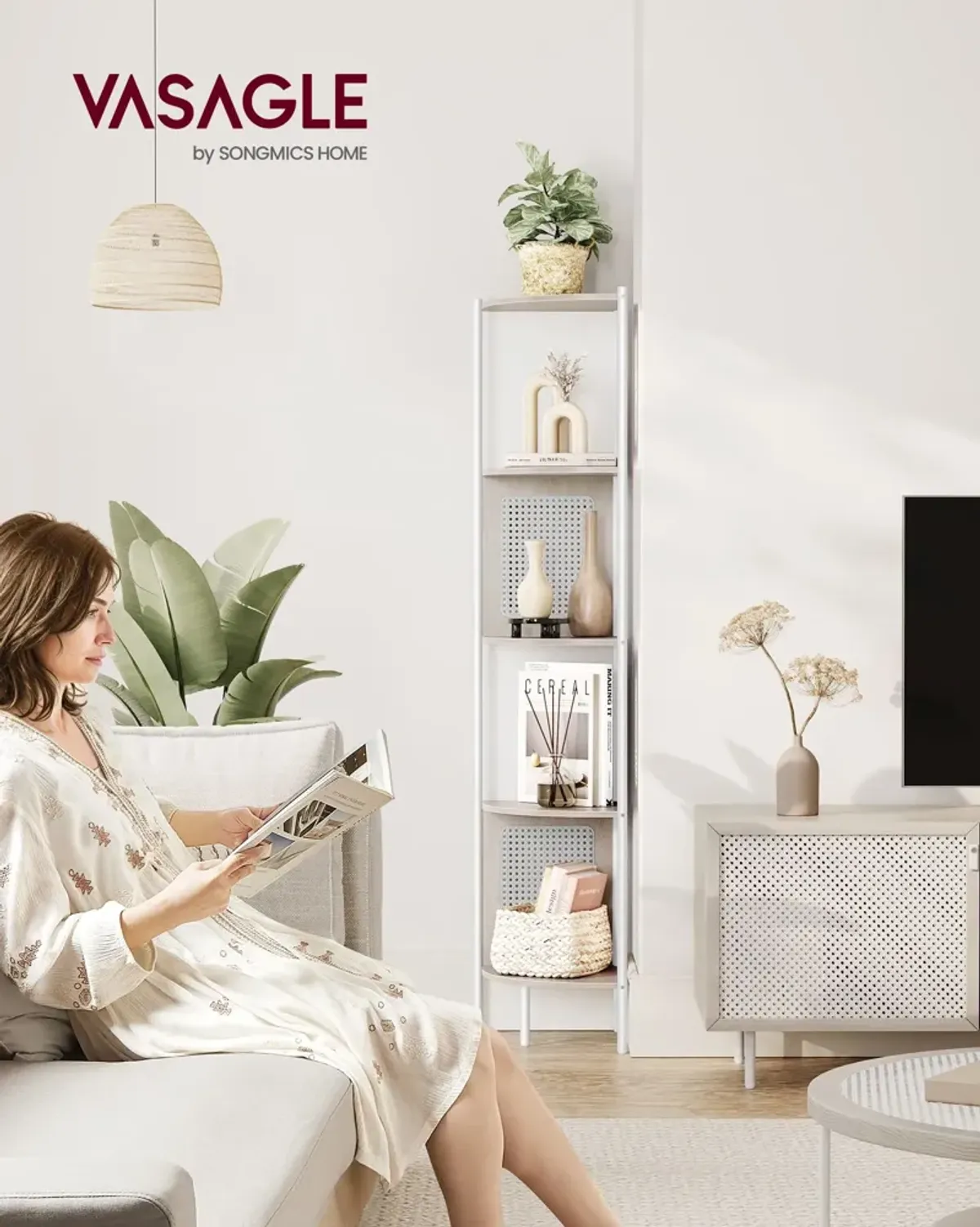 5-Tier Corner Shelf Stand with Polyrattan Sides