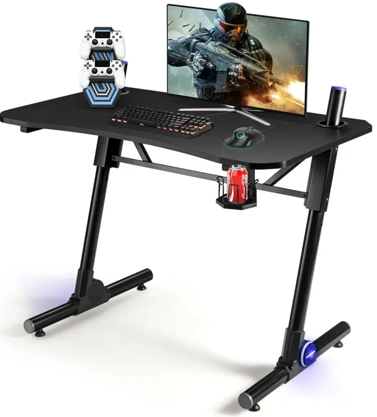 43.5 Inch Height Adjustable Gaming Desk with Blue LED Lights