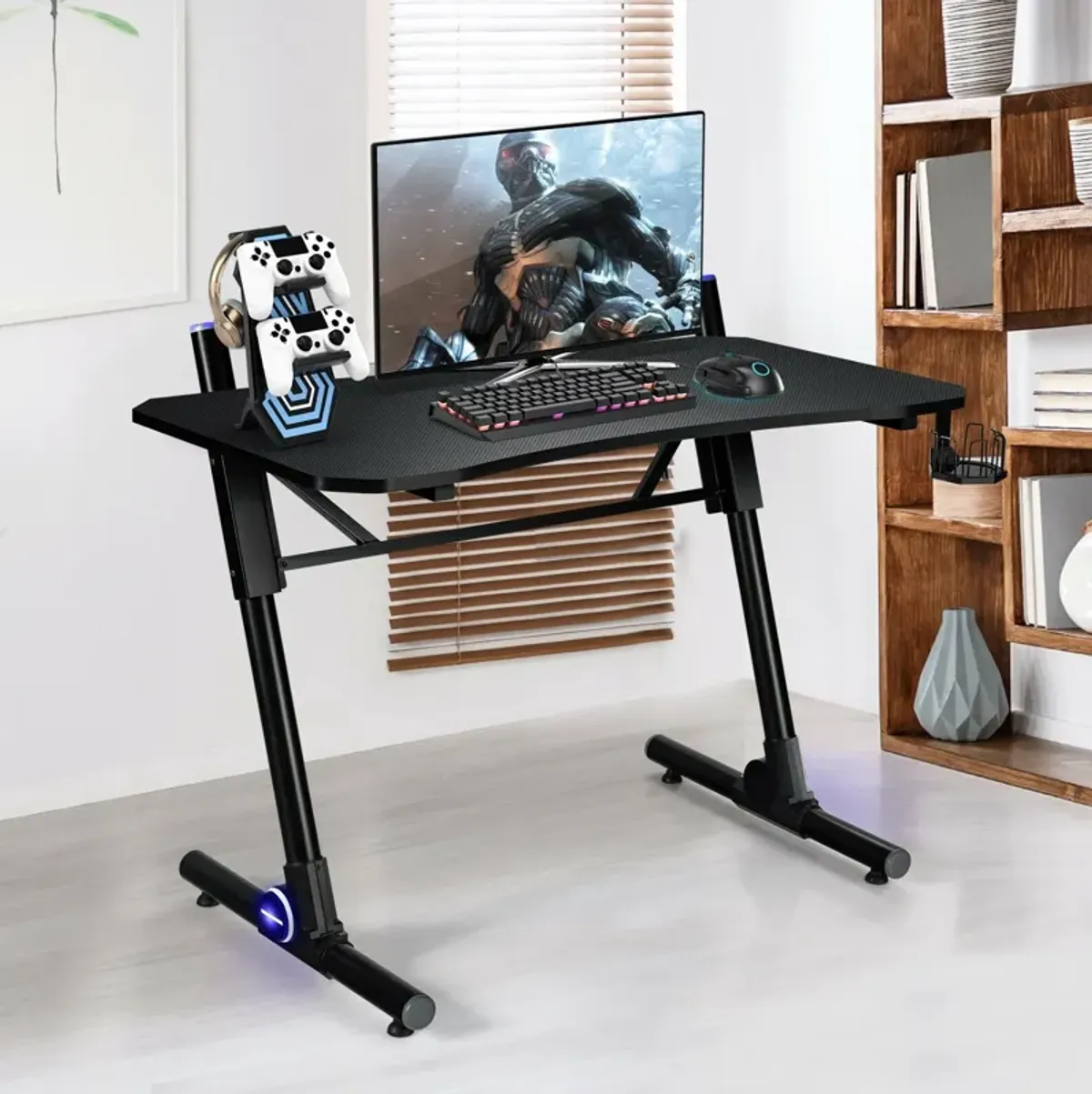 43.5 Inch Height Adjustable Gaming Desk with Blue LED Lights