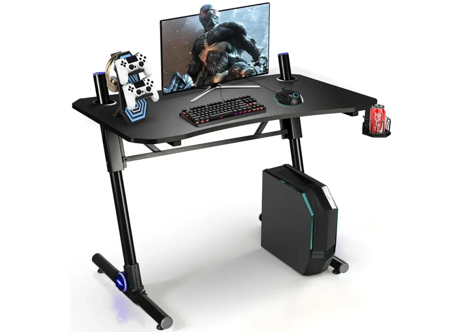 43.5 Inch Height Adjustable Gaming Desk with Blue LED Lights