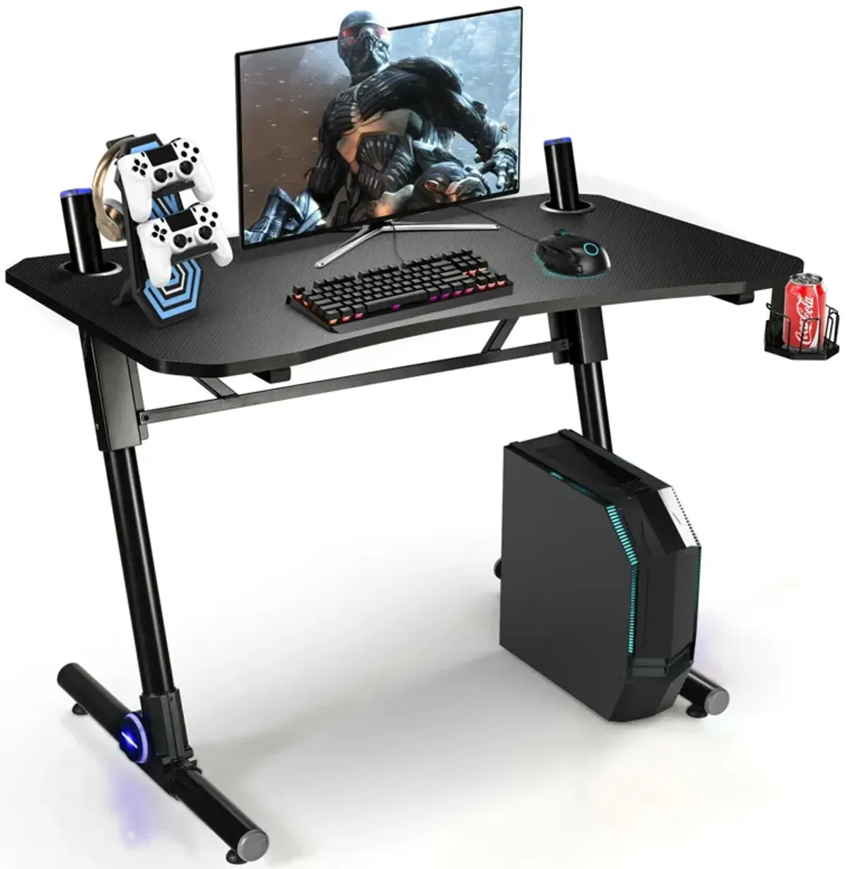 43.5 Inch Height Adjustable Gaming Desk with Blue LED Lights