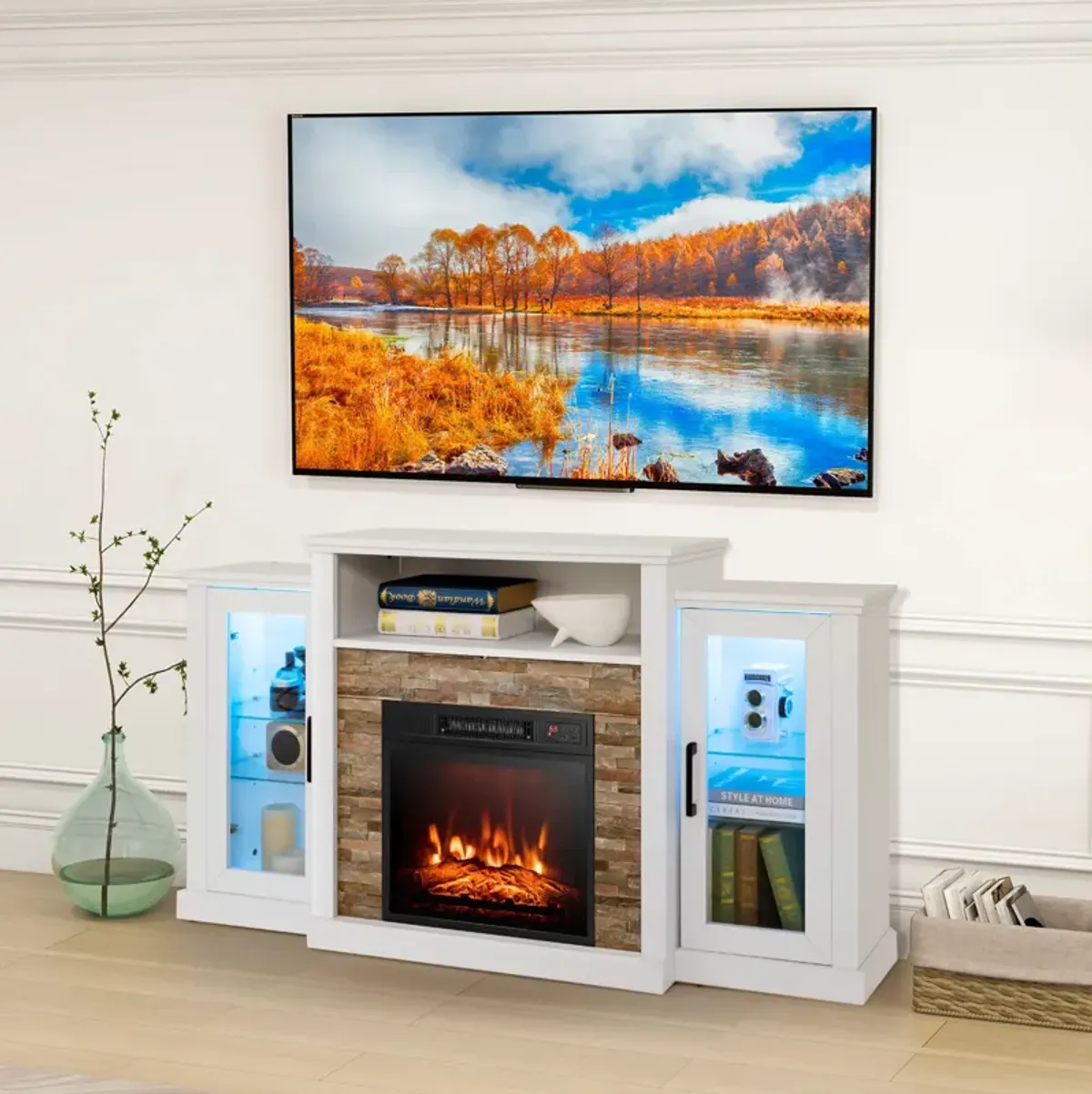 LED Fireplace TV Stand with 16-Color Lights for TVs up to 65 Inches