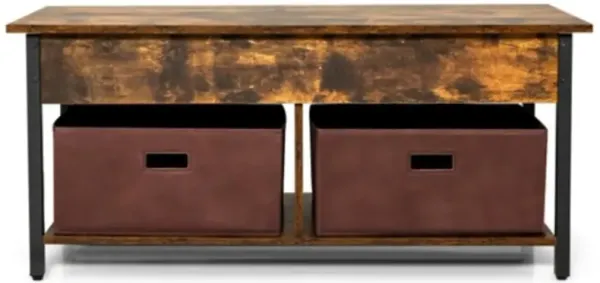 Rustic Farmhouse Lift-Top Coffee Table with 2 Storage Drawers and Bins