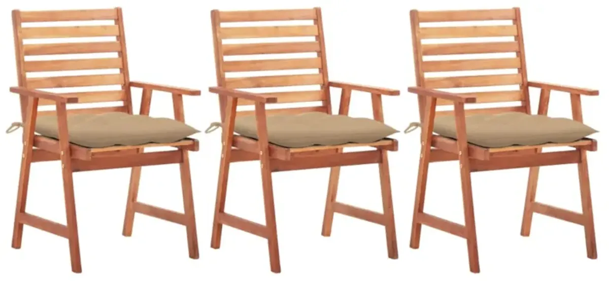 vidaXL Outdoor Dining Chairs 3 pcs with Cushions Solid Acacia Wood