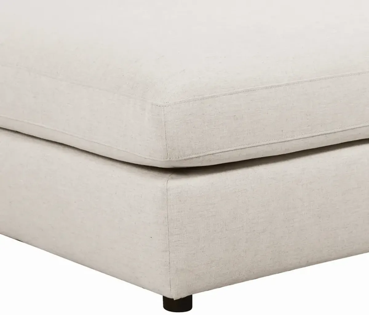 Fabric Upholstered Wooden Ottoman with Loose Cushion Seat and Small Feet, Beige-Benzara