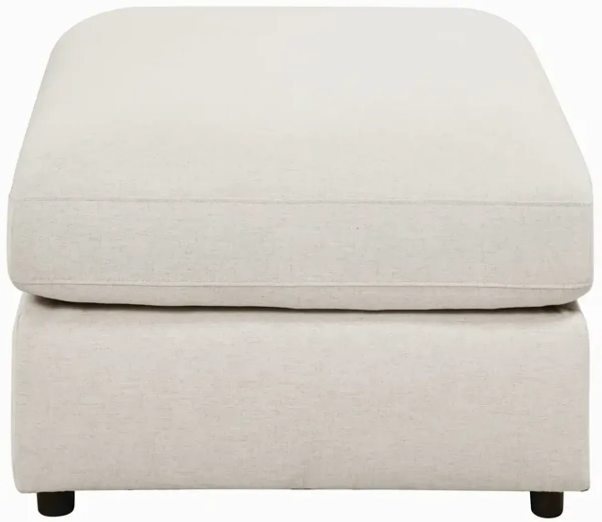 Fabric Upholstered Wooden Ottoman with Loose Cushion Seat and Small Feet, Beige-Benzara