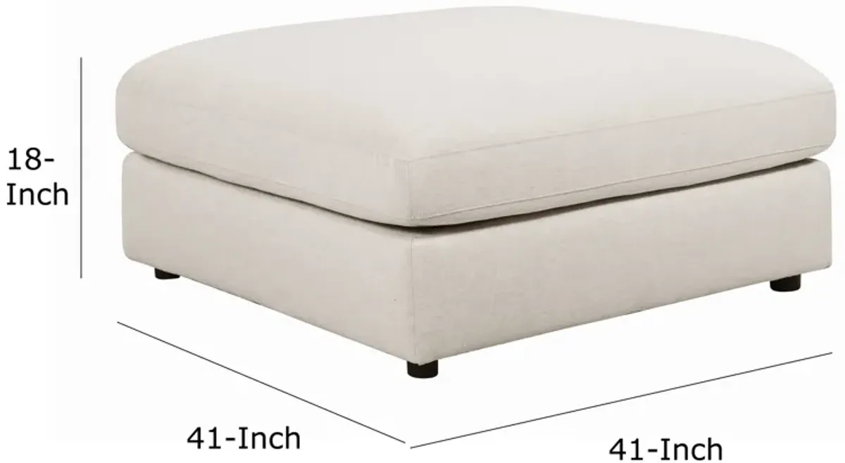 Fabric Upholstered Wooden Ottoman with Loose Cushion Seat and Small Feet, Beige-Benzara