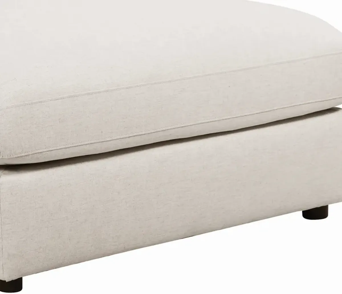 Fabric Upholstered Wooden Ottoman with Loose Cushion Seat and Small Feet, Beige-Benzara