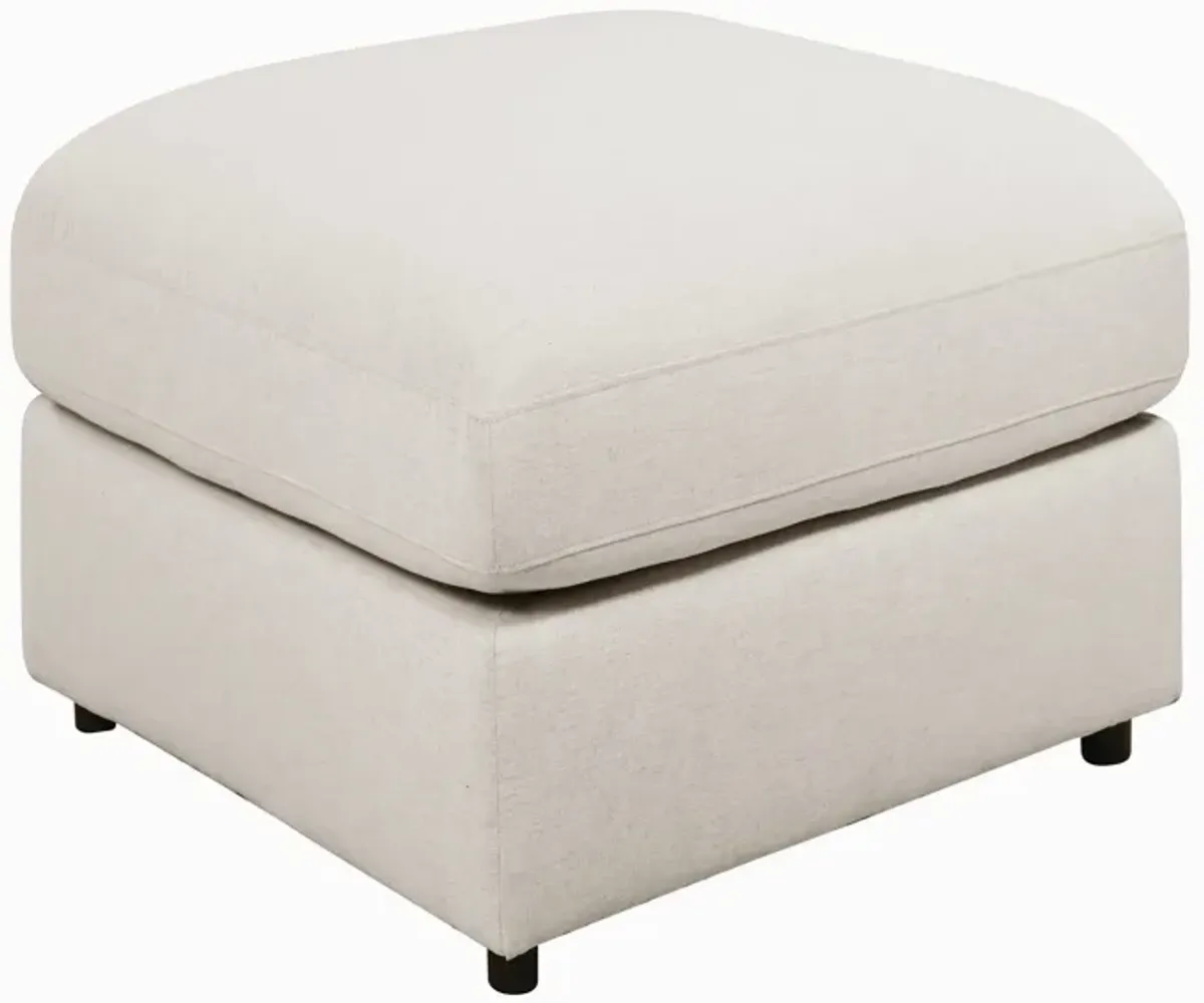 Fabric Upholstered Wooden Ottoman with Loose Cushion Seat and Small Feet, Beige-Benzara