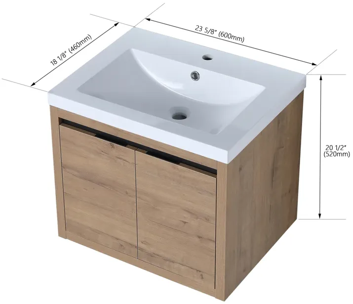 24 Inch Bathroom Cabinet with Sink, Soft Close Doors