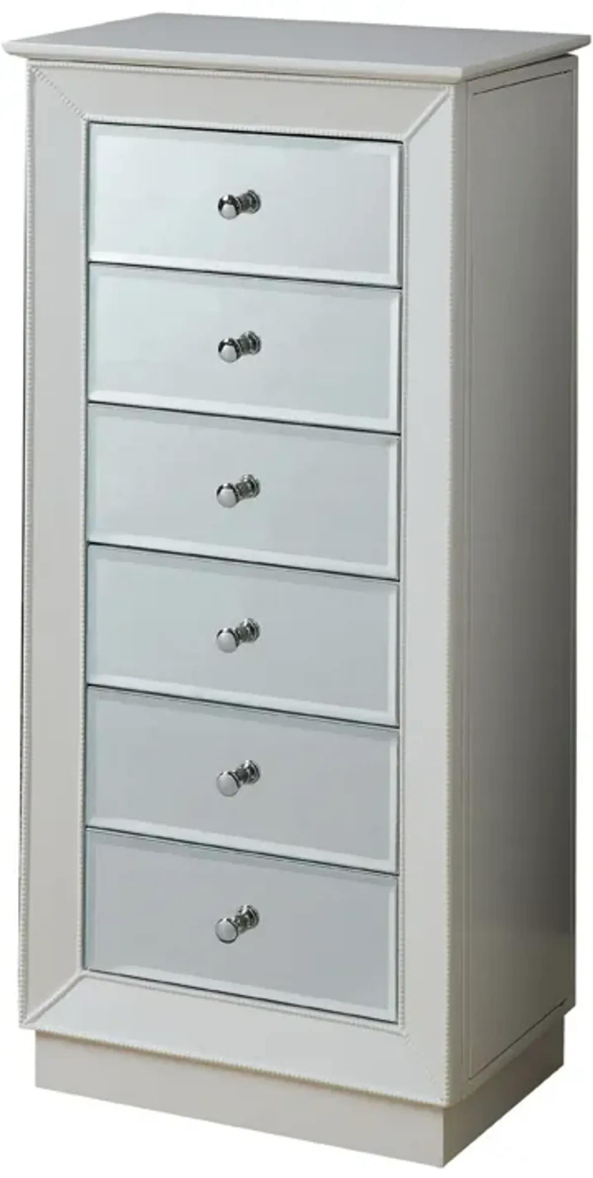 Wood Jewelry Armoire Having 6 Drawers with Mirror Front, White-Benzara