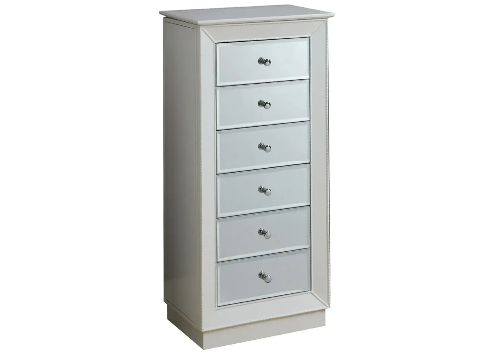 Wood Jewelry Armoire Having 6 Drawers with Mirror Front, White-Benzara