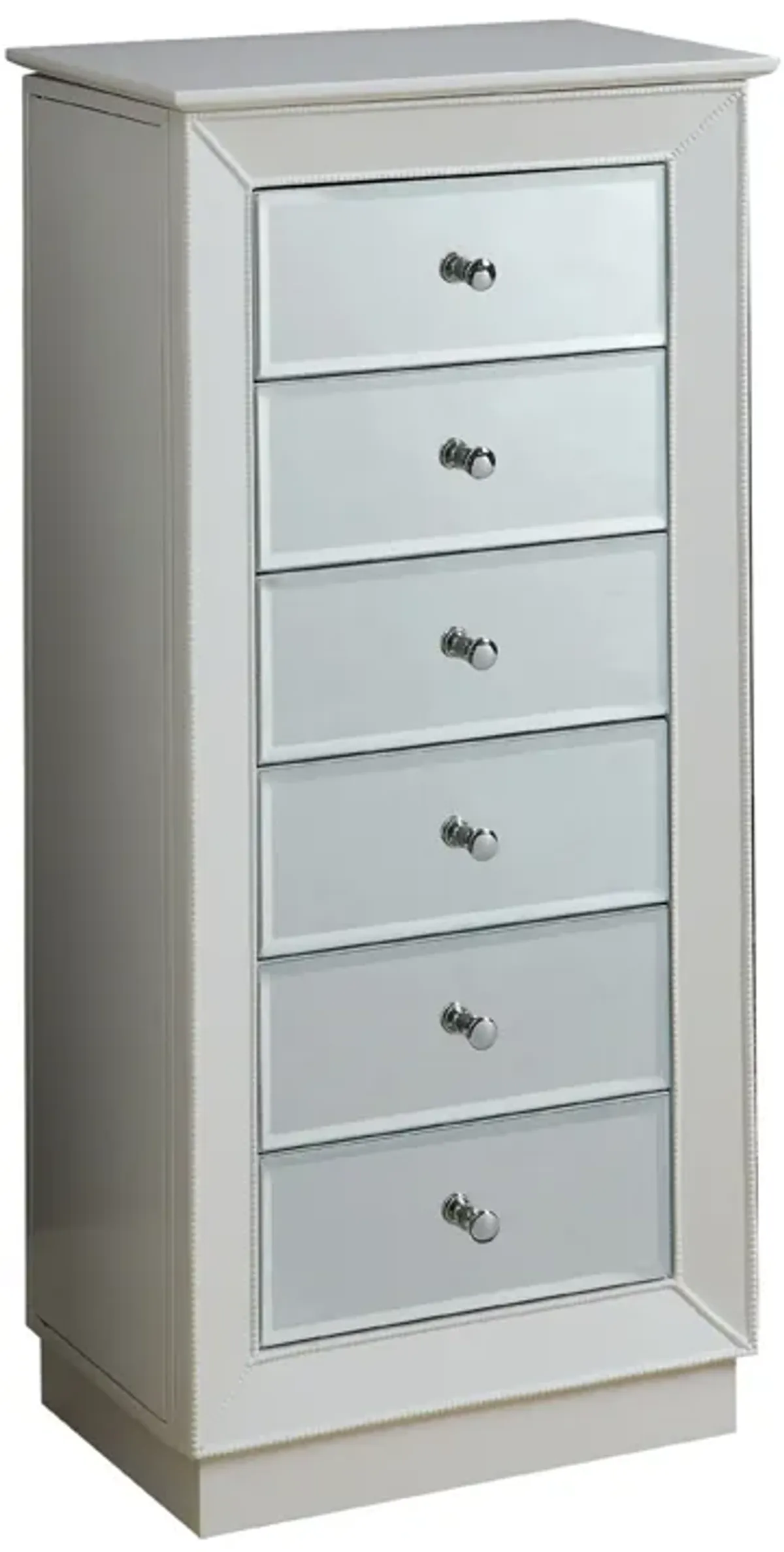 Wood Jewelry Armoire Having 6 Drawers with Mirror Front, White-Benzara