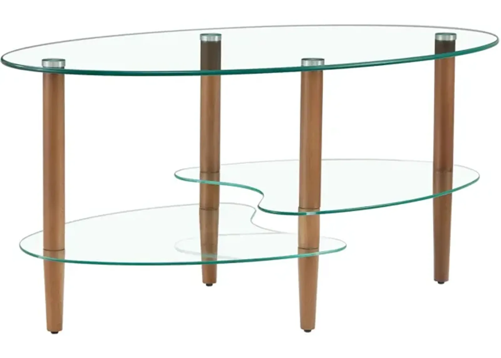 Modern Oval Glass Coffee Table with Oak Wood Legs