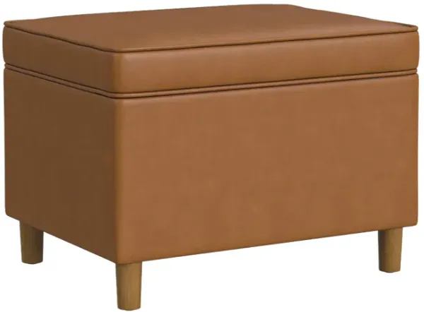 Fero Storage Ottoman, 24in Rectangular Hinged Lid, Brown Faux Leather